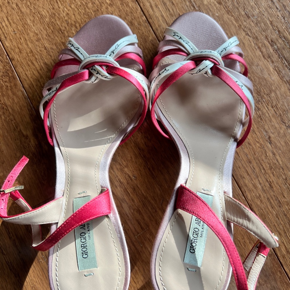 Giorgio Armani Fuchsia and Beige Strappy Heels
